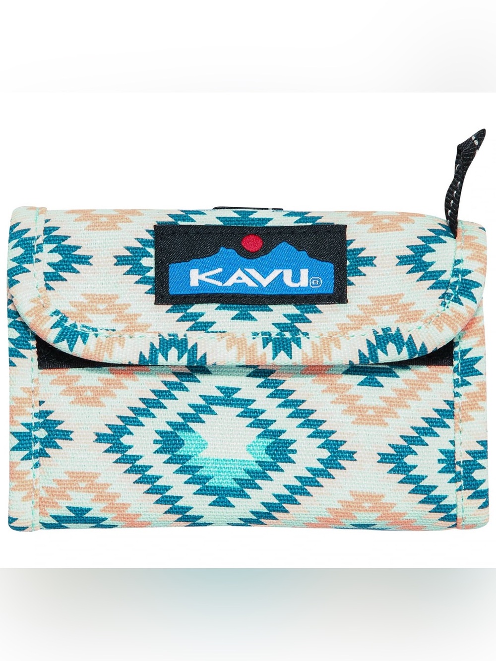 Kavu Blue Trifold Wallet with Teal & Peach Patterned Trim